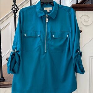 Michael Kors Turquoise Zip-Up Shirt